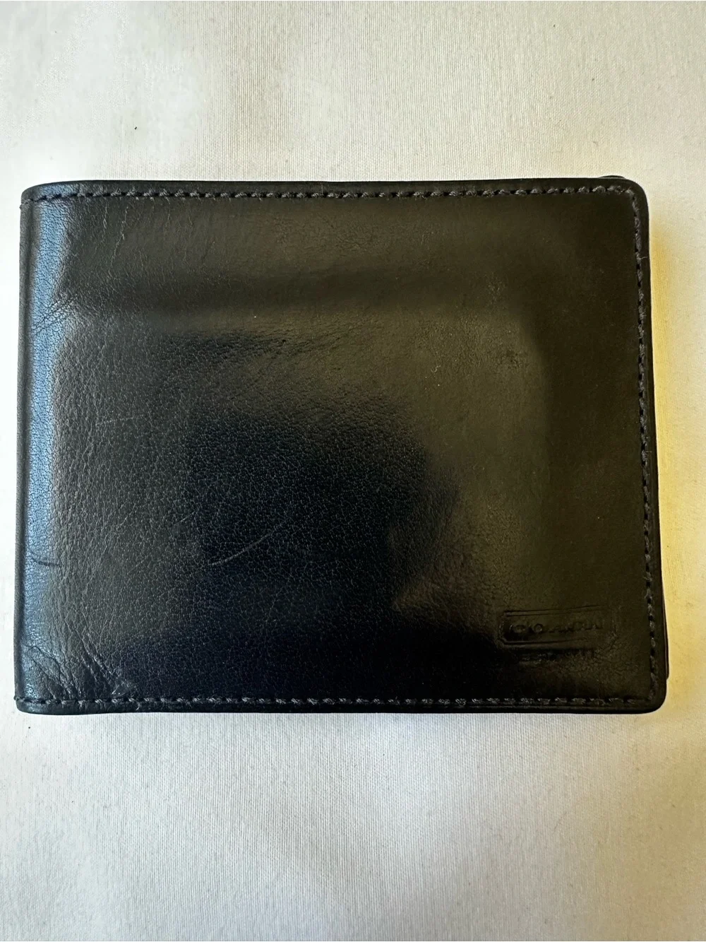 Coach Black Leather BiFold Wallet Men’s ID Window Card Holder Billfold